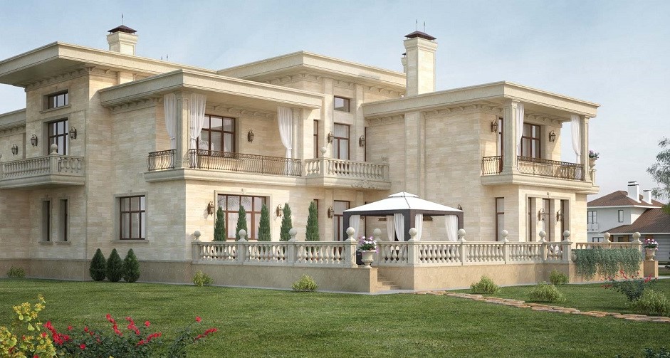 фасад из травертина