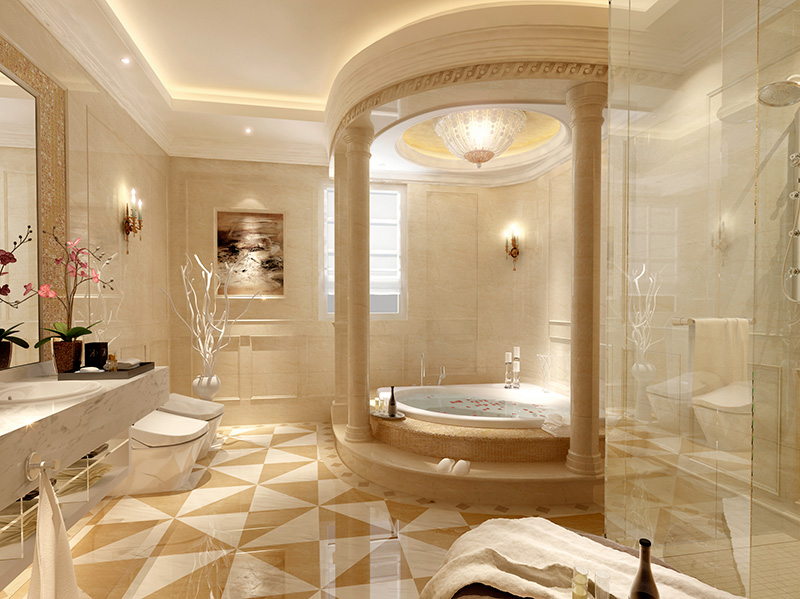 bezhevyj mramor v vannoj